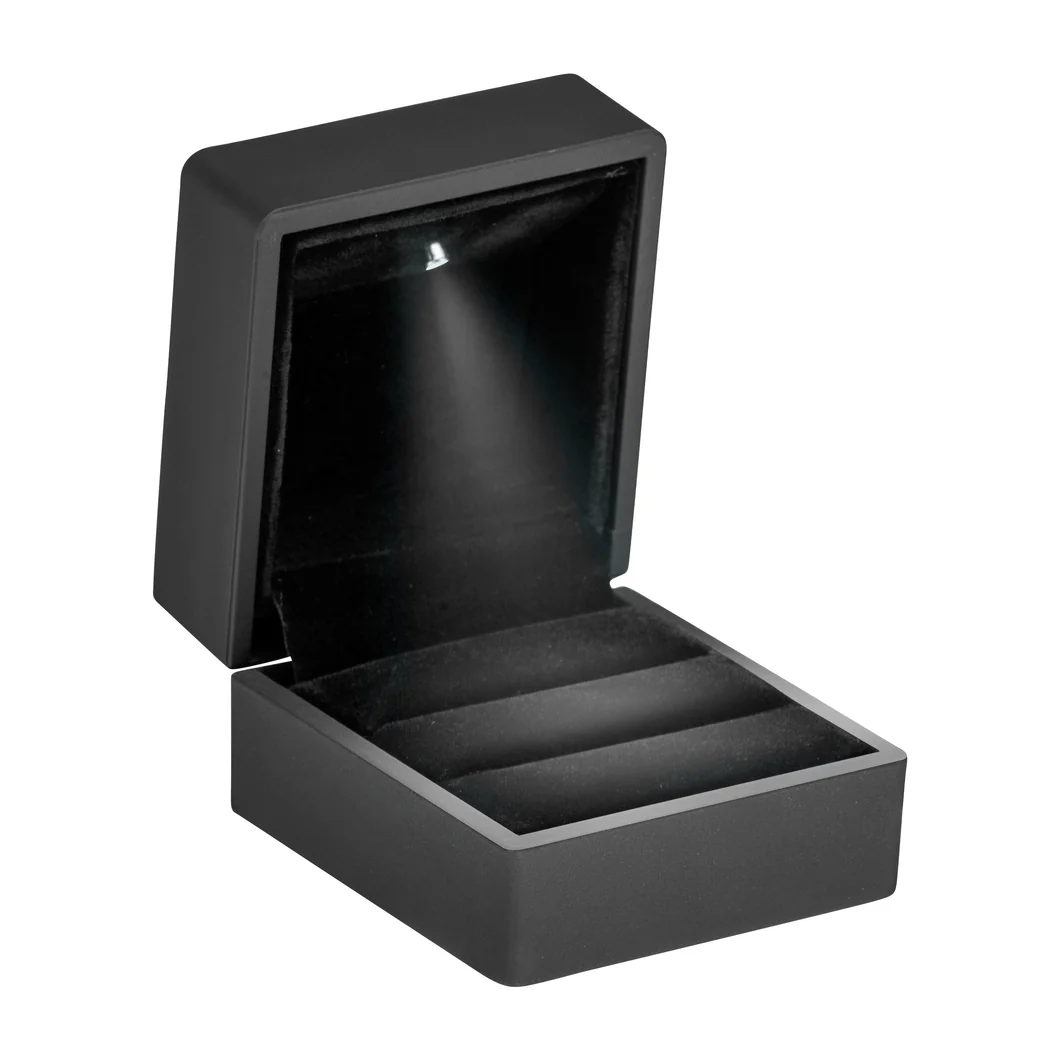 PU Leather Jewelry Box 9 black led double ring