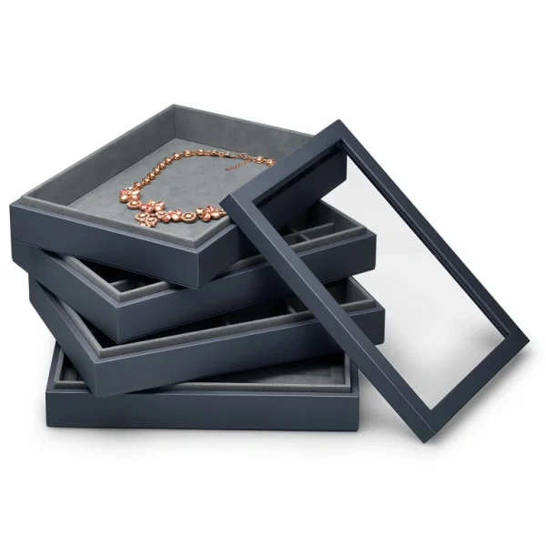 Gray PU Leather Stackable Jewelry Display Tray