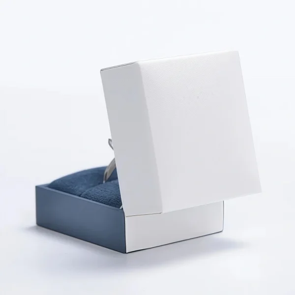 Custom Elegant White Paper Ring Box with Blue Lining