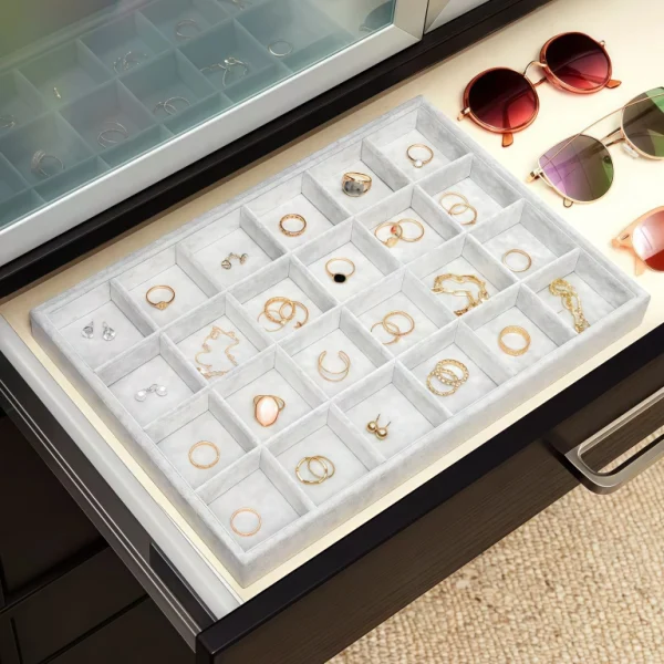 Luxury Velvet Jewelry Tray Stackable 24 Grid Organizer