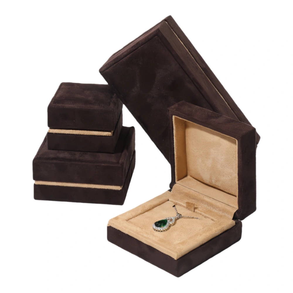 Custom High-end Retro Brown Velvet Necklace Box - Image 1