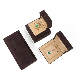 Custom High-end Retro Brown Velvet Necklace Box - Image 4