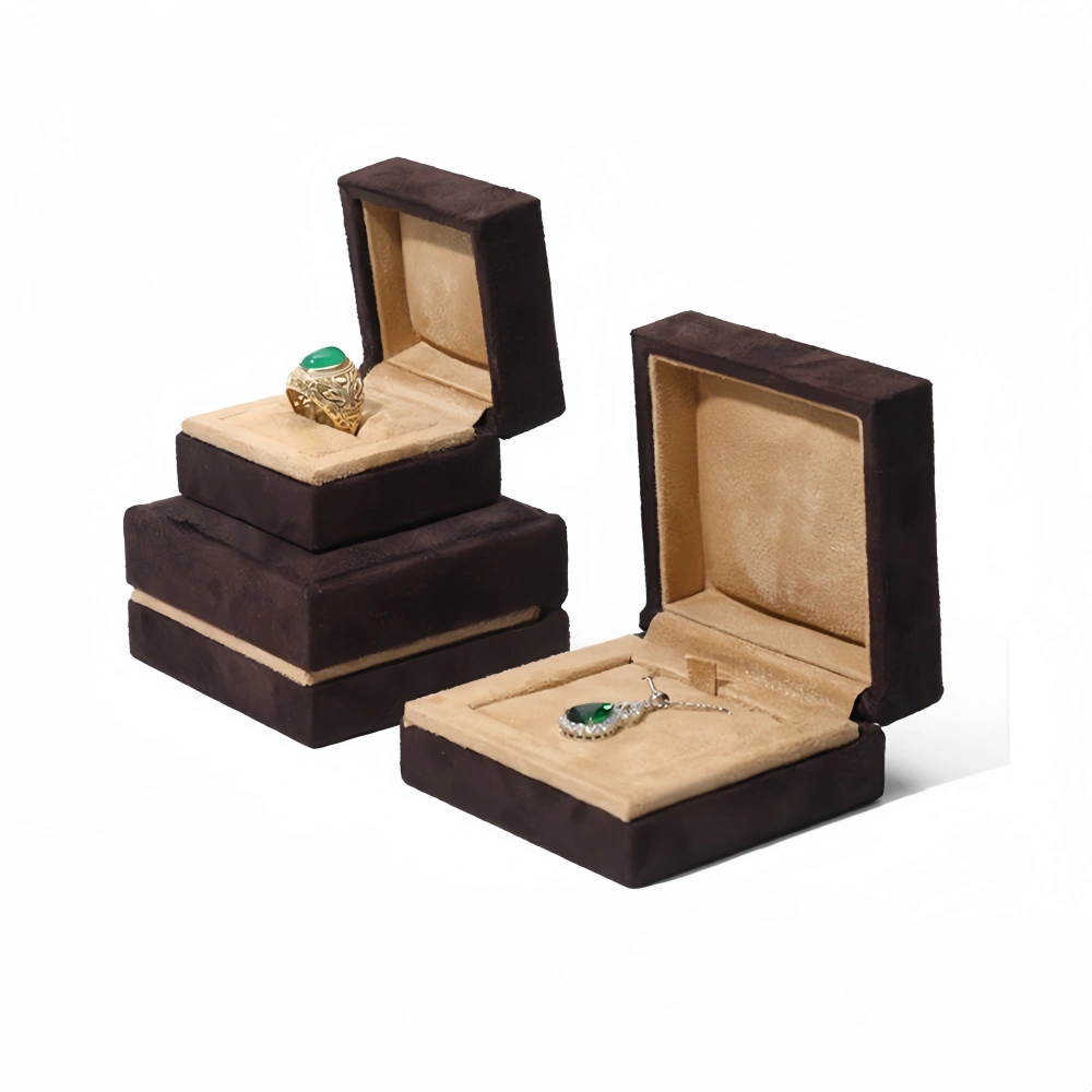 Custom High-end Retro Brown Velvet Necklace Box - Image 3