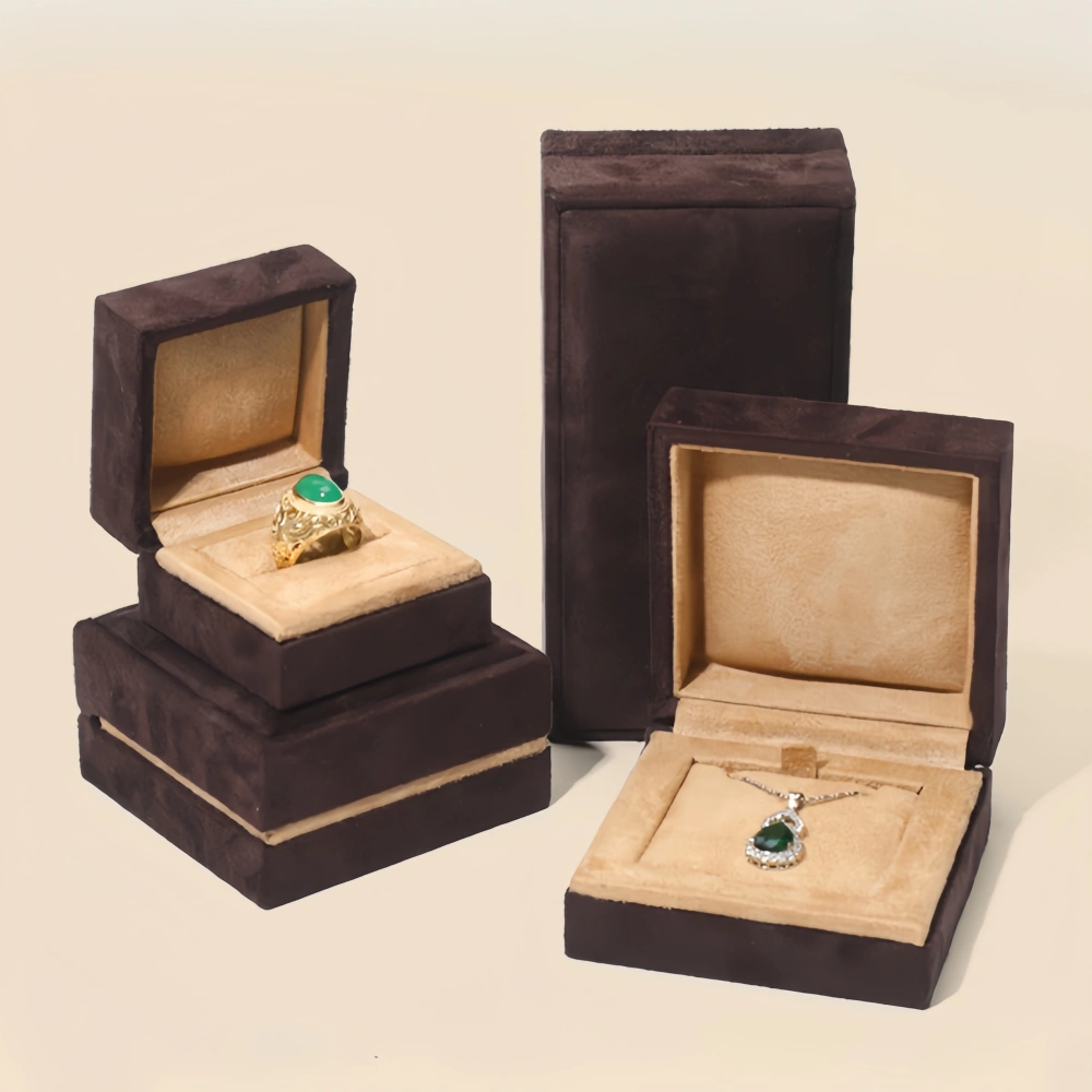 Custom High-end Retro Brown Velvet Necklace Box - Image 2