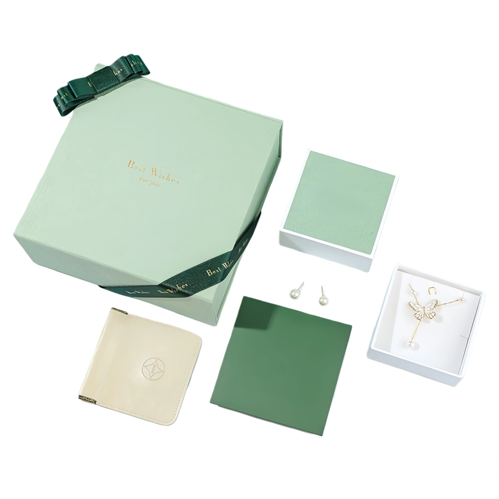 Elegant Green Jewelry Box Set with Gift Bag - Image 1