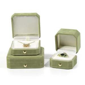 Custom High-end Eight Corners Green Velvet Ring Box - Image 2