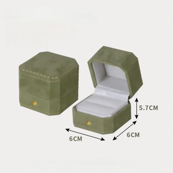 Custom High-end Eight Corners Green Velvet Ring Box