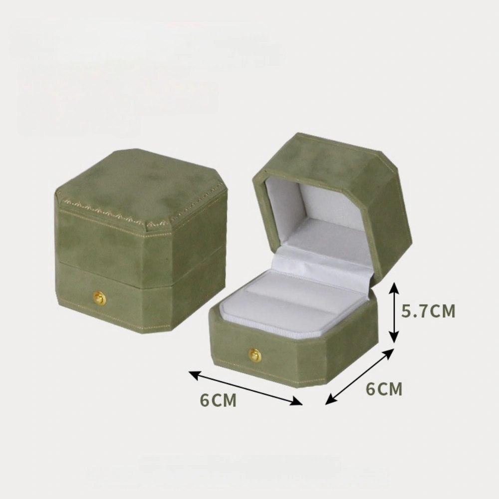 Custom High-end Eight Corners Green Velvet Ring Box - Image 4