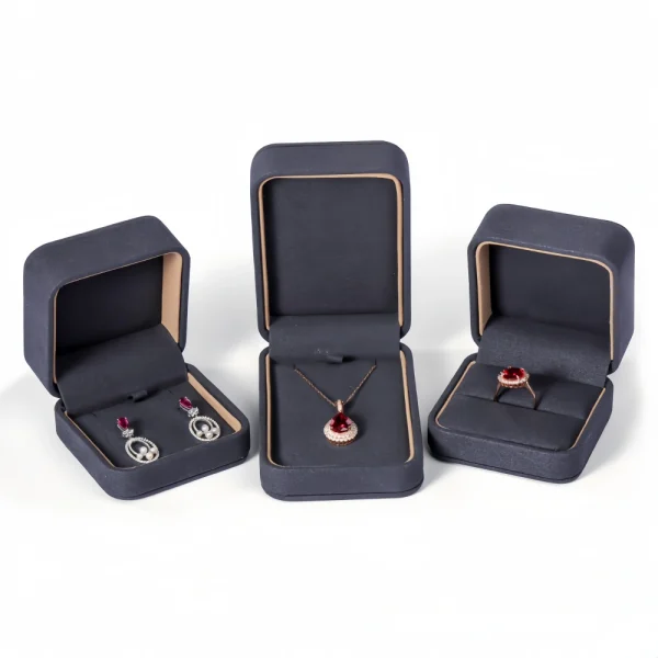 Elegant Deep-Gray Flip-Top Microfiber Earring Box