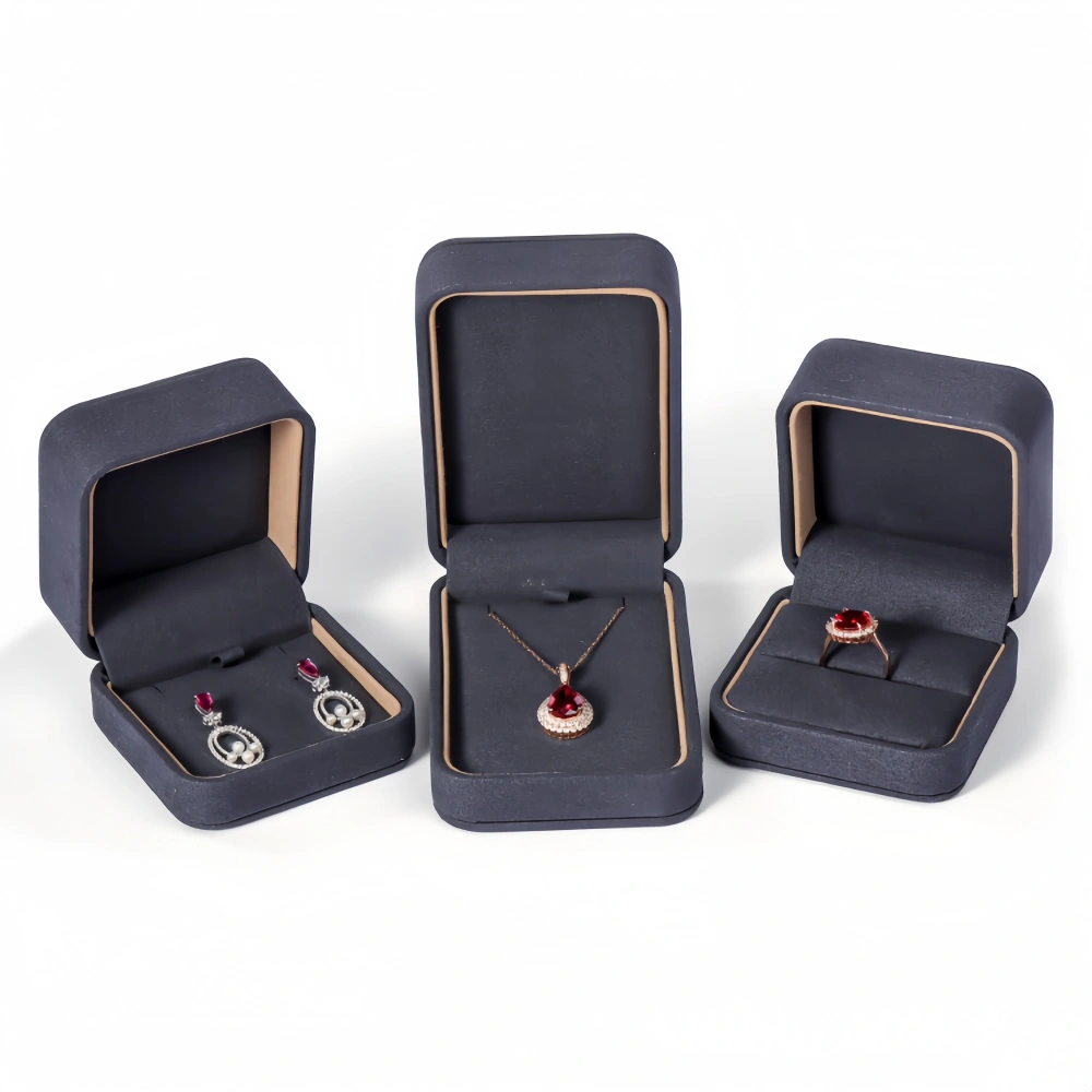 Elegant Deep-Gray Flip-Top Microfiber Earring Box - Image 3