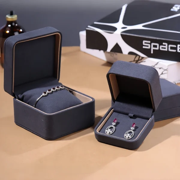 Elegant Deep-Gray Flip-Top Microfiber Earring Box