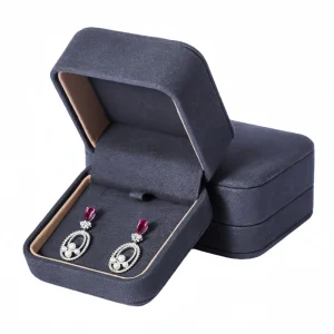 Elegant Deep-Gray Flip-Top Microfiber Earring Box - Image 1