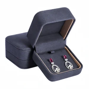 Yaneng-Microfiber-Earring-Box (3) Elegant Deep-Gray Flip-Top Microfiber Earring Box