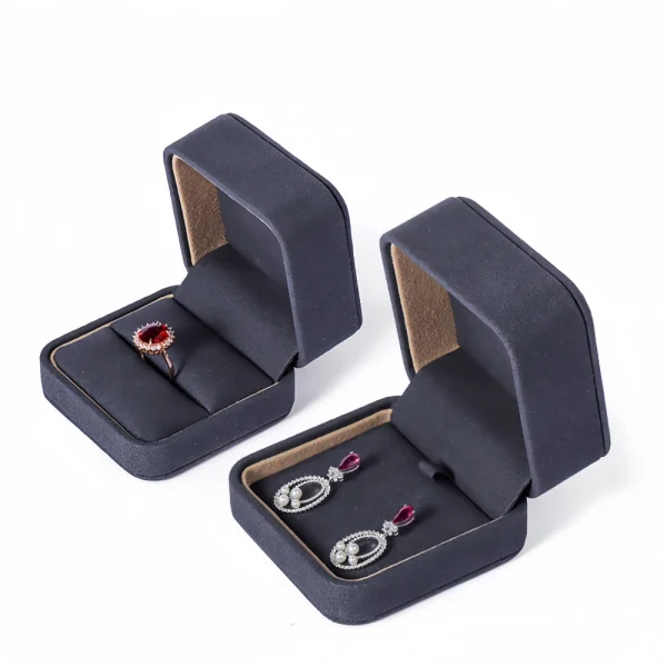 Elegant Deep-Gray Flip-Top Microfiber Earring Box