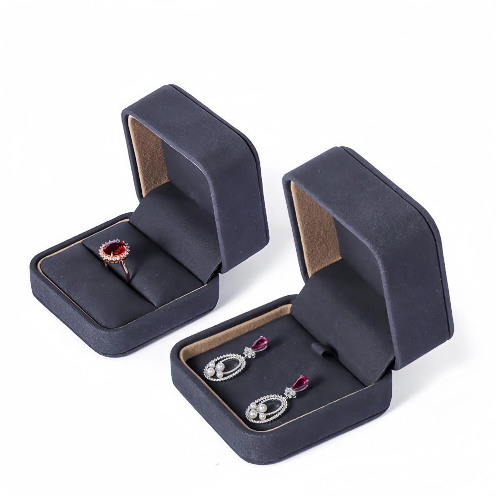Elegant Deep-Gray Flip-Top Microfiber Earring Box - Image 4