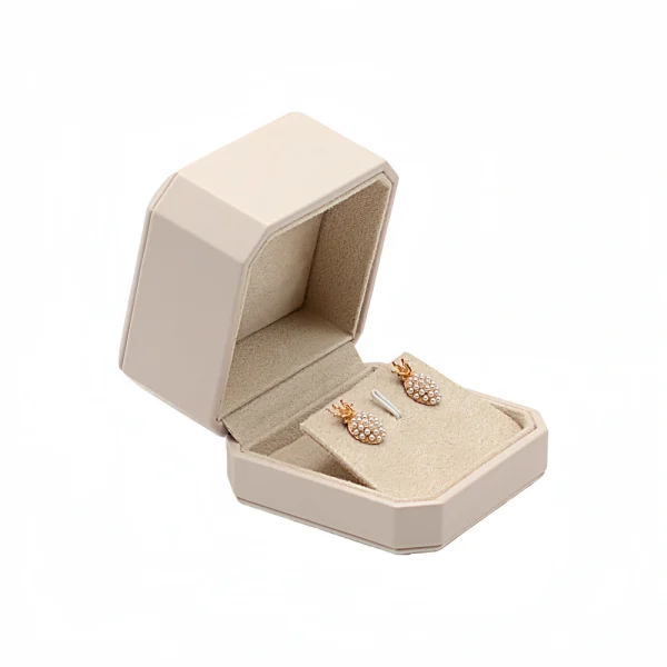 Luxury Off-White Flip-Top PU Leather Earring Box
