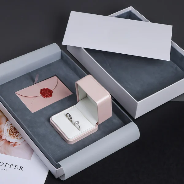 High-End Pink & White Jewelry Box Set with Envelope