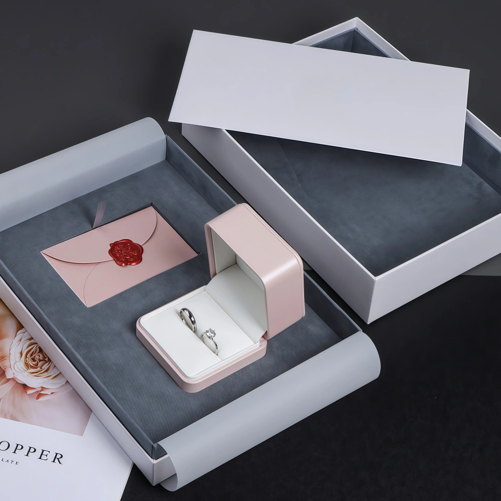 High-End Pink & White Jewelry Box Set with Envelope - Image 3