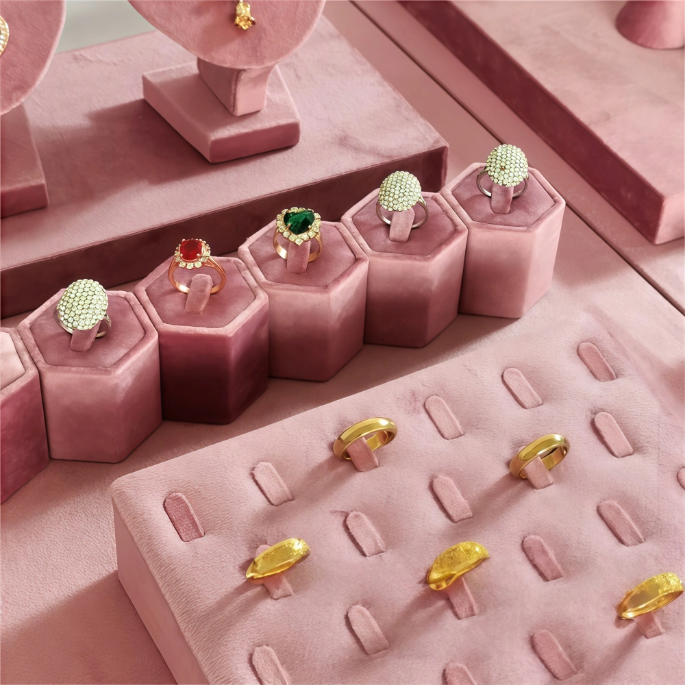 High-end Custom Pink Microfiber Jewelry Display Set - Image 4