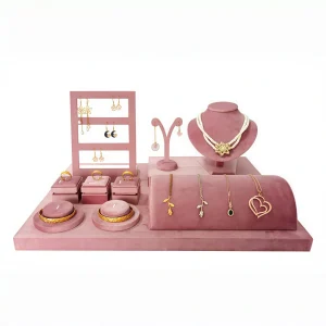 High-end Custom Pink Microfiber Jewelry Display Set - Image 2