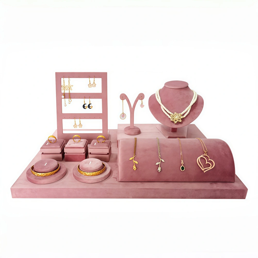 High-end Custom Pink Microfiber Jewelry Display Set - Image 2