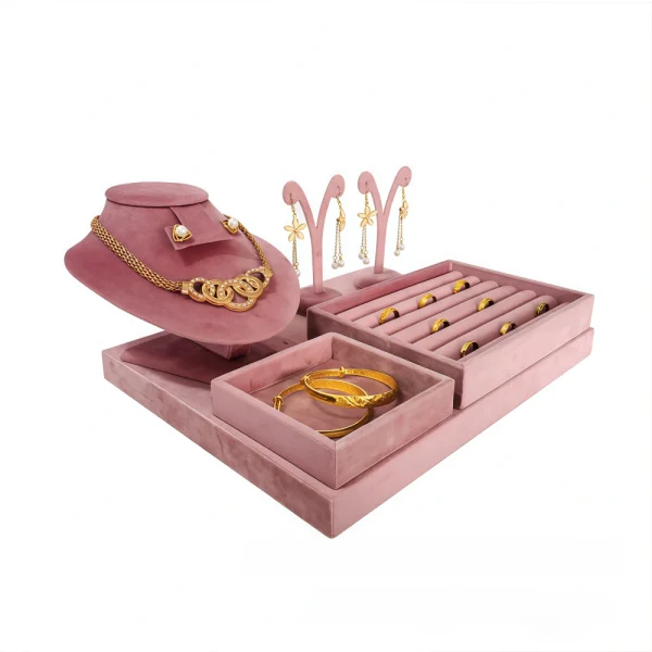 High-end Custom Pink Microfiber Jewelry Display Set