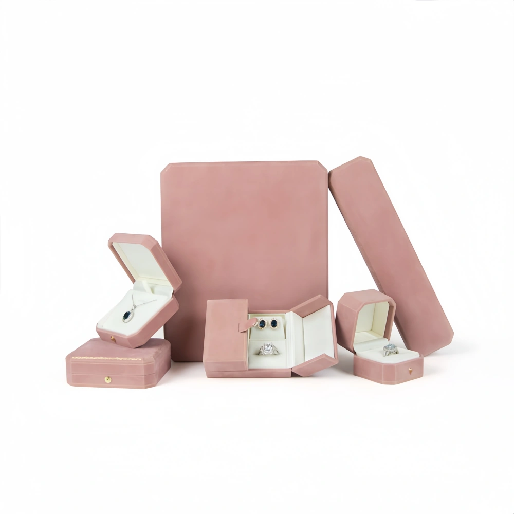 Custom Luxury Eight Corners Pink Velvet Necklace Box - Image 3