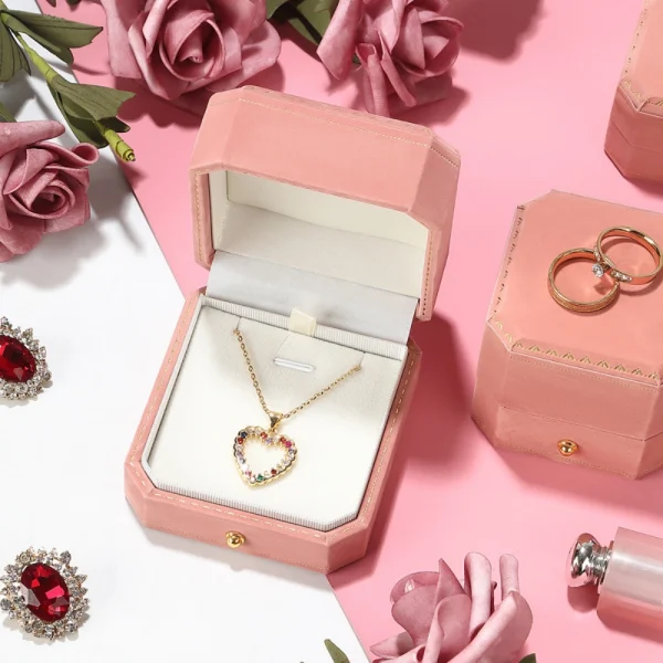 Custom Luxury Eight Corners Pink Velvet Necklace Box