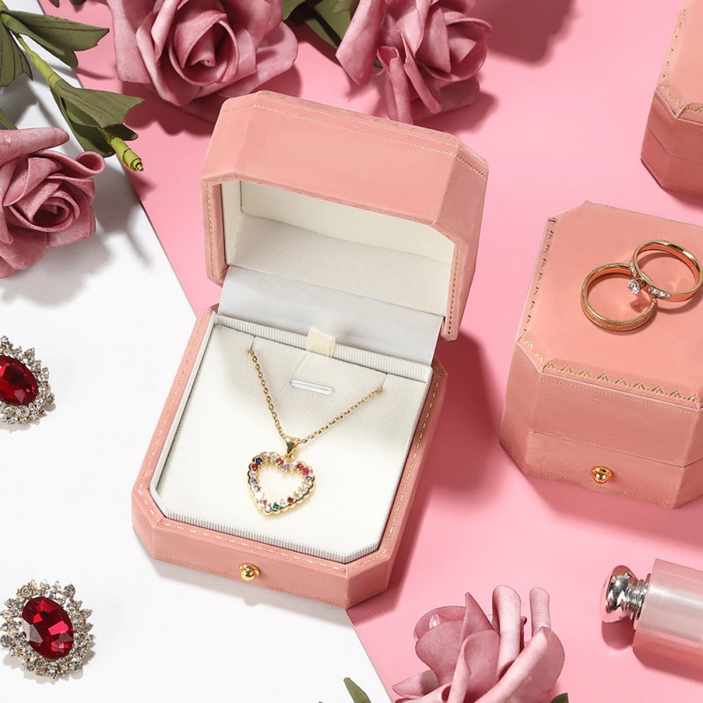 Custom Luxury Eight Corners Pink Velvet Necklace Box - Image 2