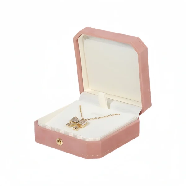 Custom Luxury Eight Corners Pink Velvet Necklace Box