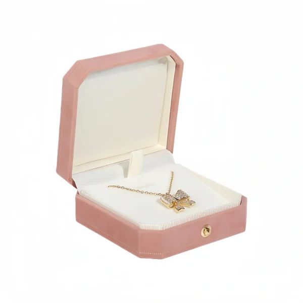 Custom Luxury Eight Corners Pink Velvet Necklace Box