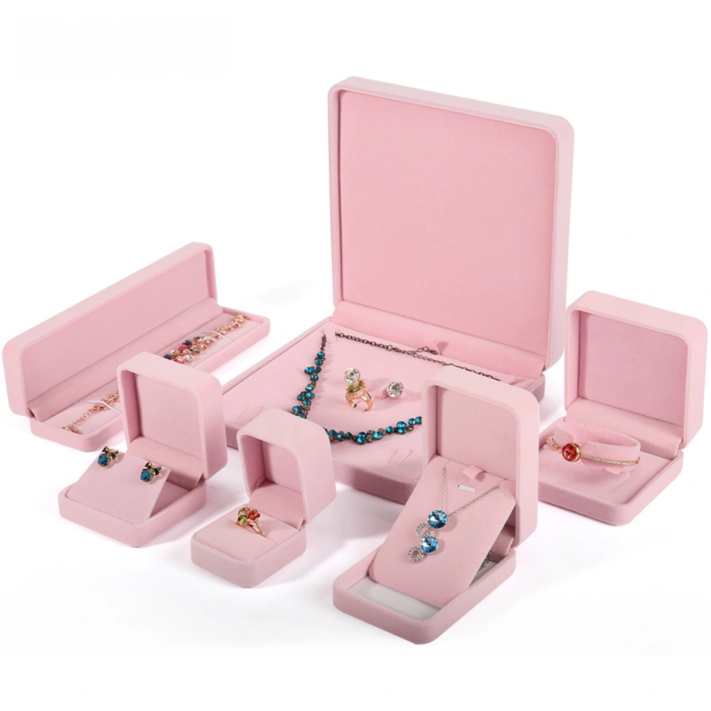 High-end Flip-Top Pink Velvet Earring Box - Image 3