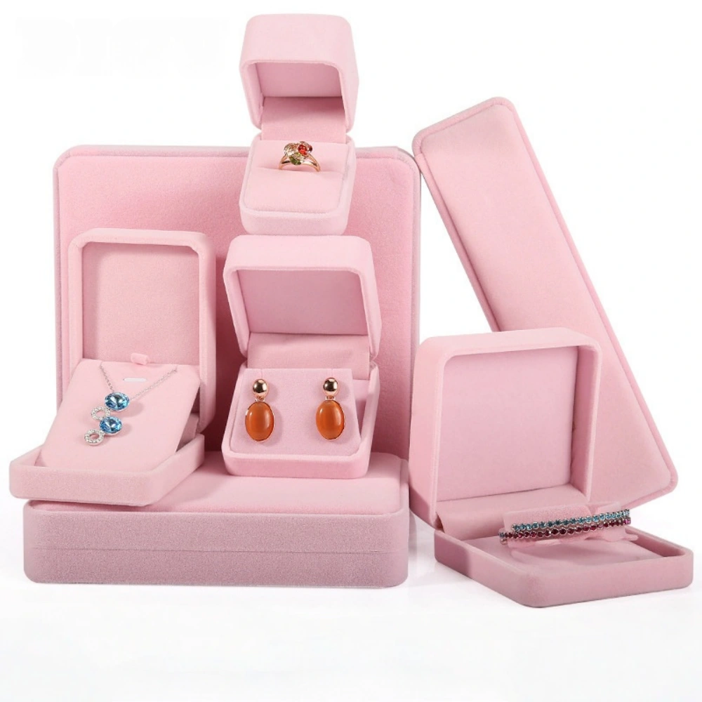High-end Flip-Top Pink Velvet Earring Box - Image 2