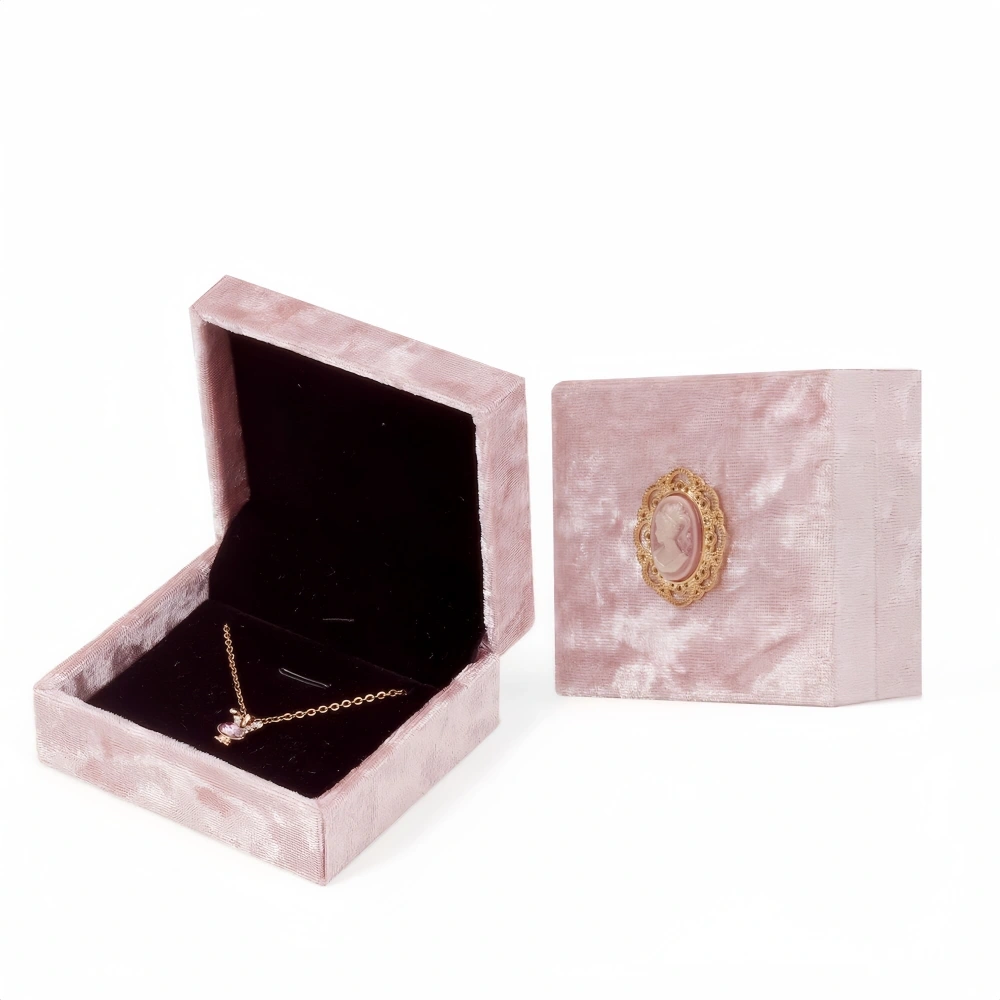Custom Luxury Retro Pink Velvet Necklace Box - Image 1