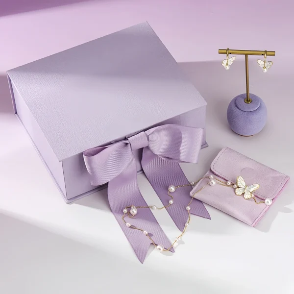 High-end Violet Bowknot Jewelry Box Set