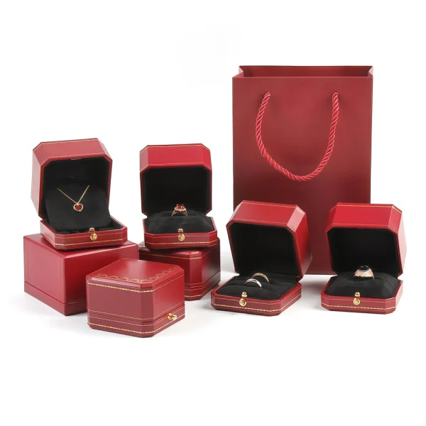 Custom Elegant Flip-Top Red PU Leather Earring Box