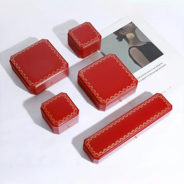 Custom Elegant Flip-Top Red PU Leather Earring Box