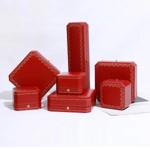 Custom Elegant Flip-Top Red PU Leather Earring Box - Image 3