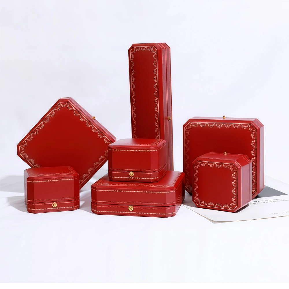 Custom Elegant Flip-Top Red PU Leather Earring Box - Image 3