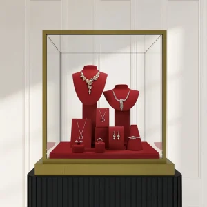 Luxury Custom Red Microfiber Jewelry Display Set - Image 2