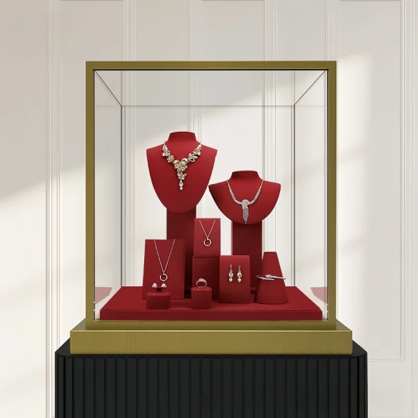 Luxury Custom Red Microfiber Jewelry Display Set