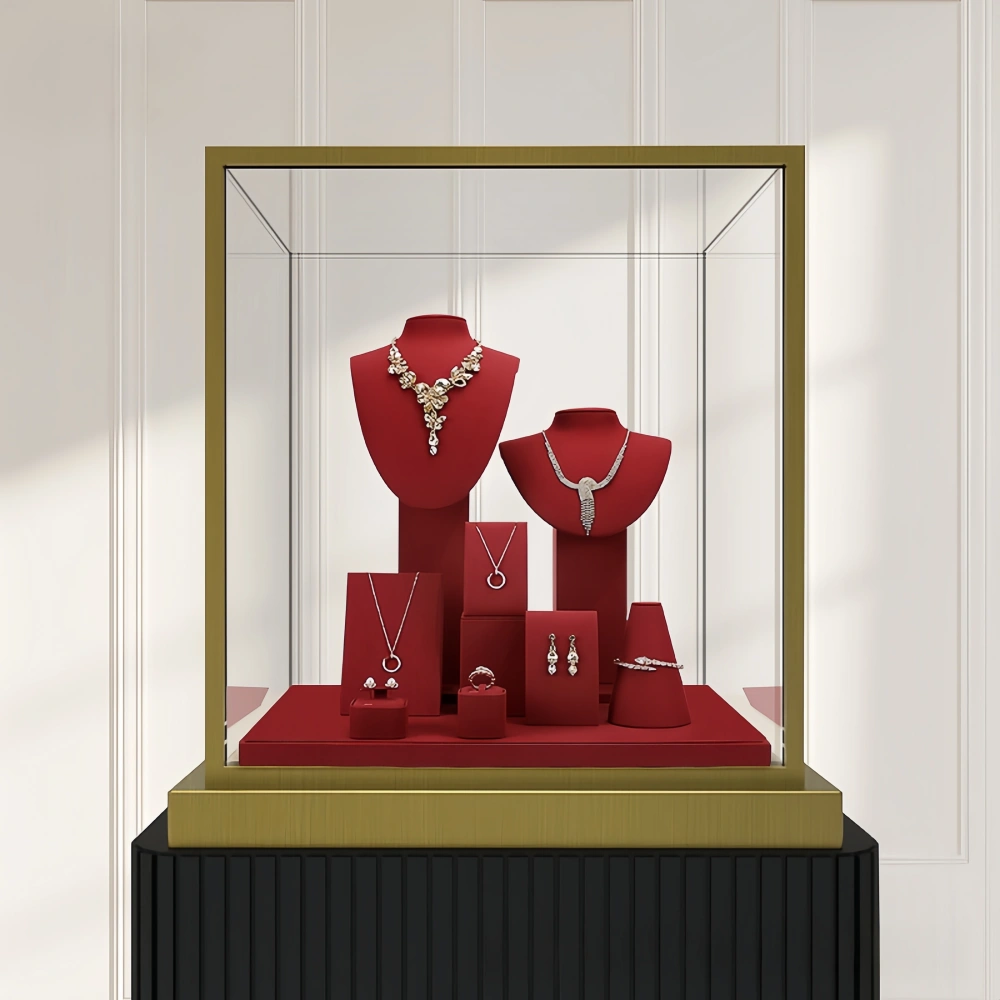 Luxury Custom Red Microfiber Jewelry Display Set - Image 2