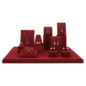 Luxury Custom Red Microfiber Jewelry Display Set - Image 4