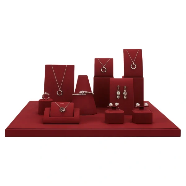 Luxury Custom Red Microfiber Jewelry Display Set