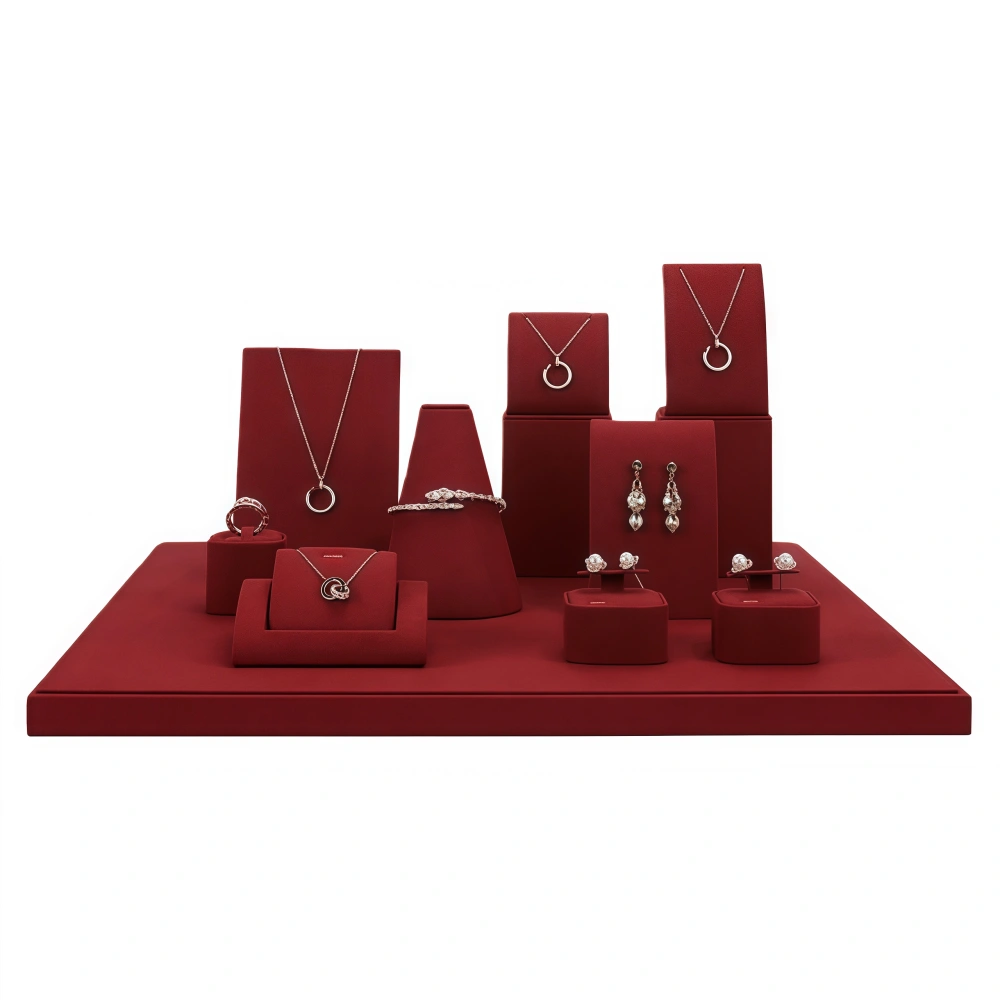 Luxury Custom Red Microfiber Jewelry Display Set - Image 4