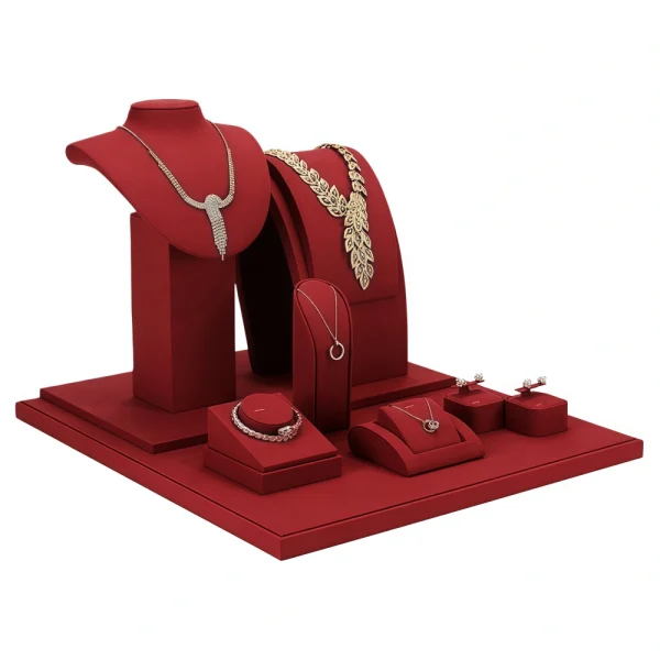 Luxury Custom Red Microfiber Jewelry Display Set