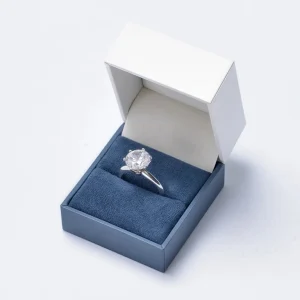 Custom Elegant White Paper Ring Box with Blue Lining - Image 2