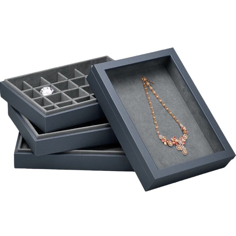 Gray PU Leather Stackable Jewelry Display Tray - Image 1