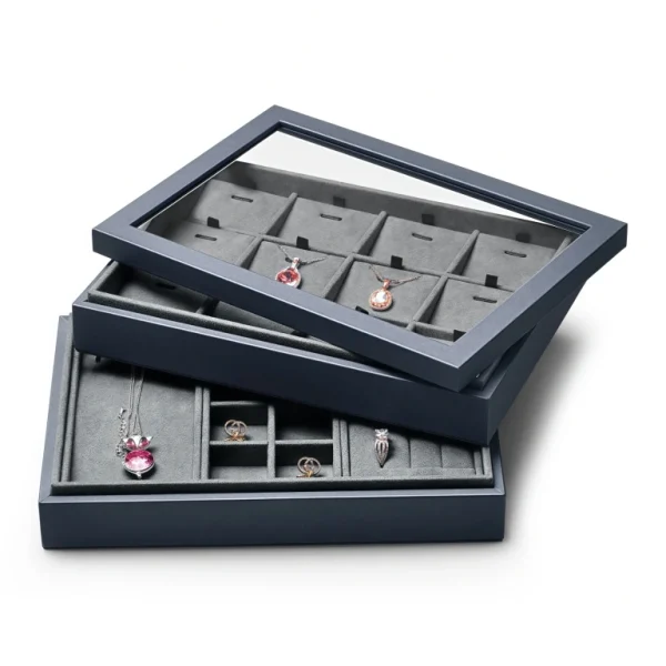 Gray PU Leather Stackable Jewelry Display Tray