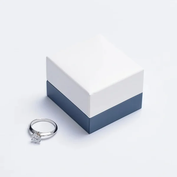 Custom Elegant White Paper Ring Box with Blue Lining
